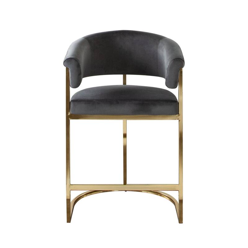 Dely Counter Height Chair, Gray Velvet with Gold Metal Sled Frame