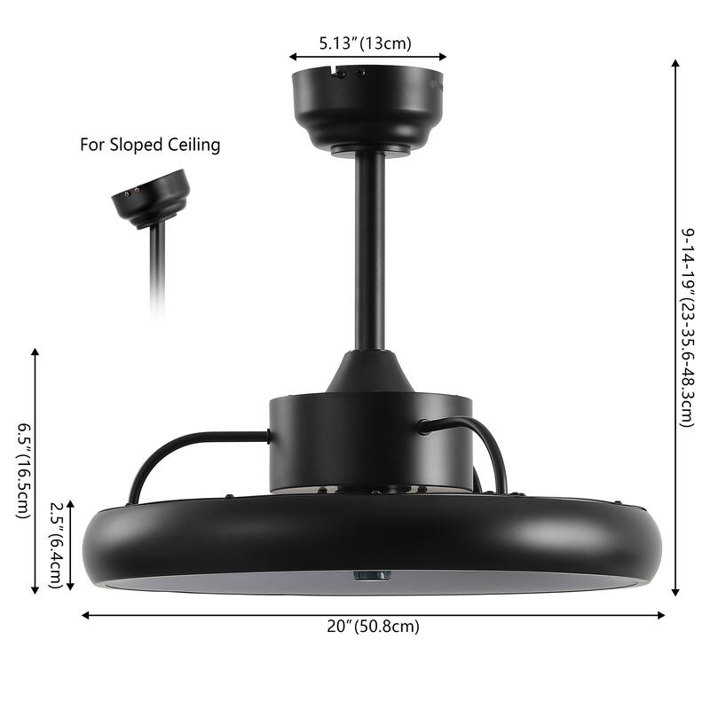 Loren 20" Modern 6-Speed Metal Dimmable Smart LED Ceiling Fan, App & Remote - 11.5 Inches