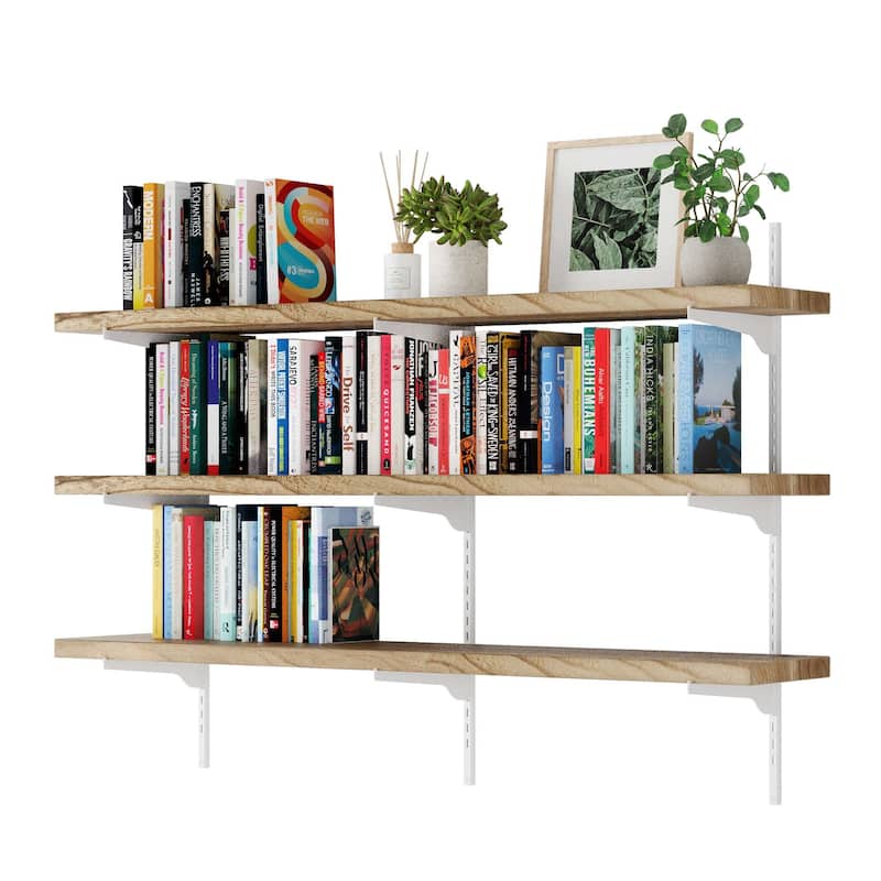 Wallniture Turin 54" Floating Adjustable Shelf, Wall Mounted Shelves with Tier Options, Living Room Shelves, Rustic & Boho Decor