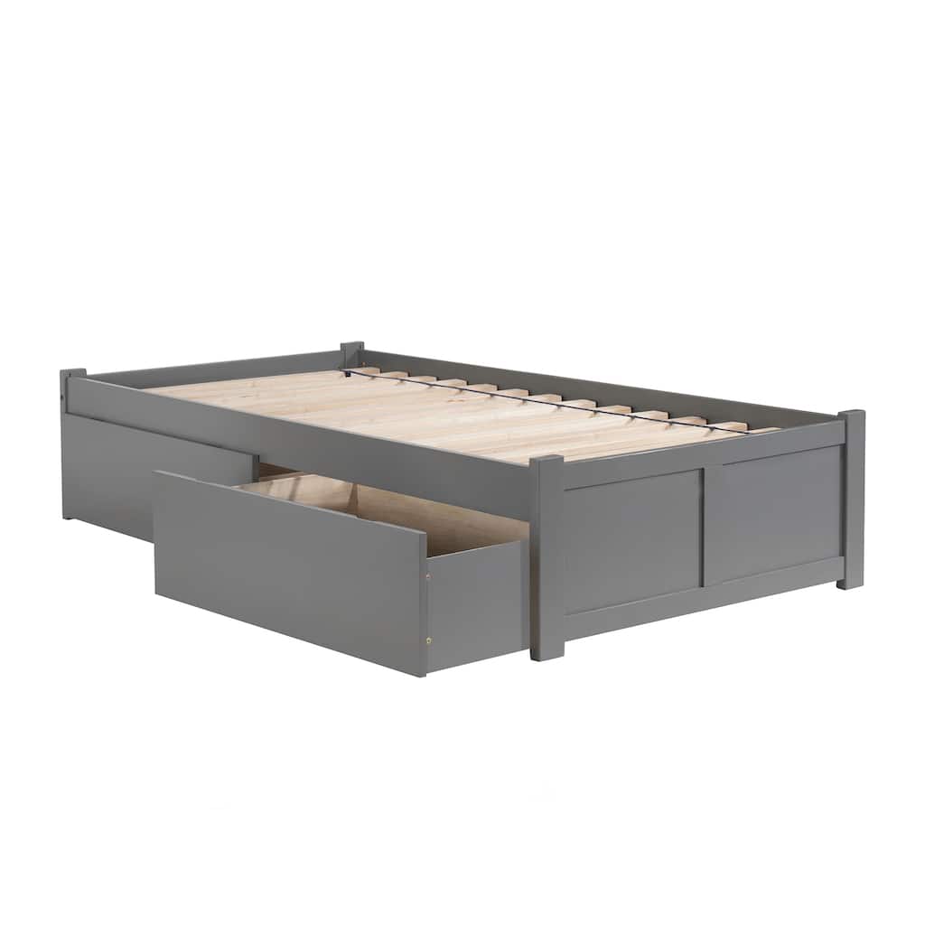 Concord Queen Platform Bed with Footboard & 2 Storage Drawers in Grey