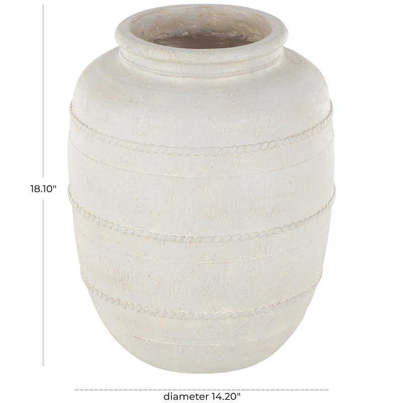 Magnesium Oxide Distressed Decorative Vase with Raised Braided Accents - Cream or Brown - Roche River Decor