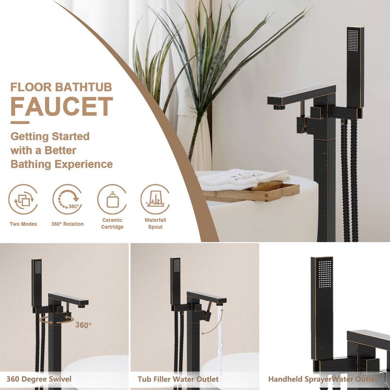 Topcraft Floor Mounted Bathtub Filler with Handheld Showerhead