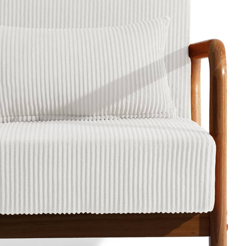 Modern Corduroy Upholstered Accent Chair with Wood Legs Set of 2