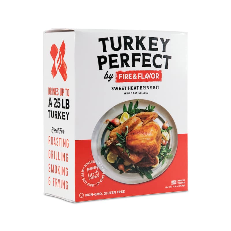 Turkey Perfect by Fire & Flavor All-Natural Sweet Heat Brine Kit, Includes Brining Bag, 14.4oz