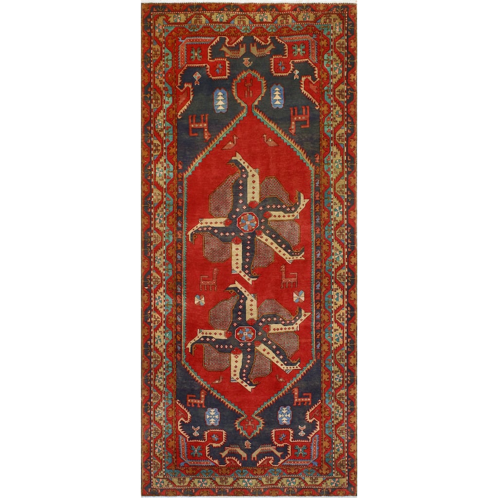 Fine Vintage Distressed Hayriye Red/Navy Runner - 4'5" x 10'11"