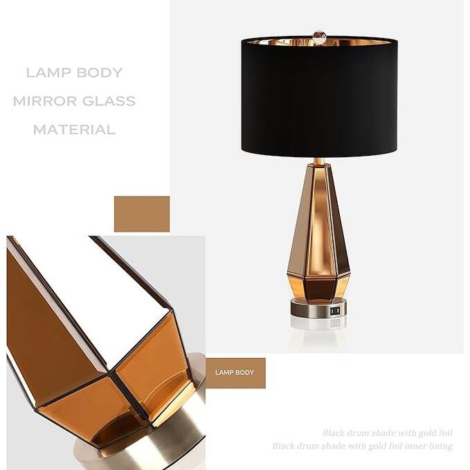 Anmytek Gold Faceted Mirror Table Lamps Set of 2 with USB Charging Touch Control
