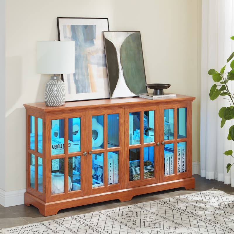 LED Curio Display Cabinet Antique Display Cabinet with Glass Doors Adjustable Shelves