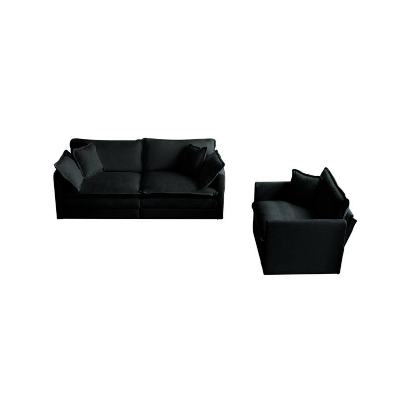 3-Piece Chenille Living Room Sofa Set (Loveseat + Accent Chair) with Solid Wood Frame & Plush Cushions