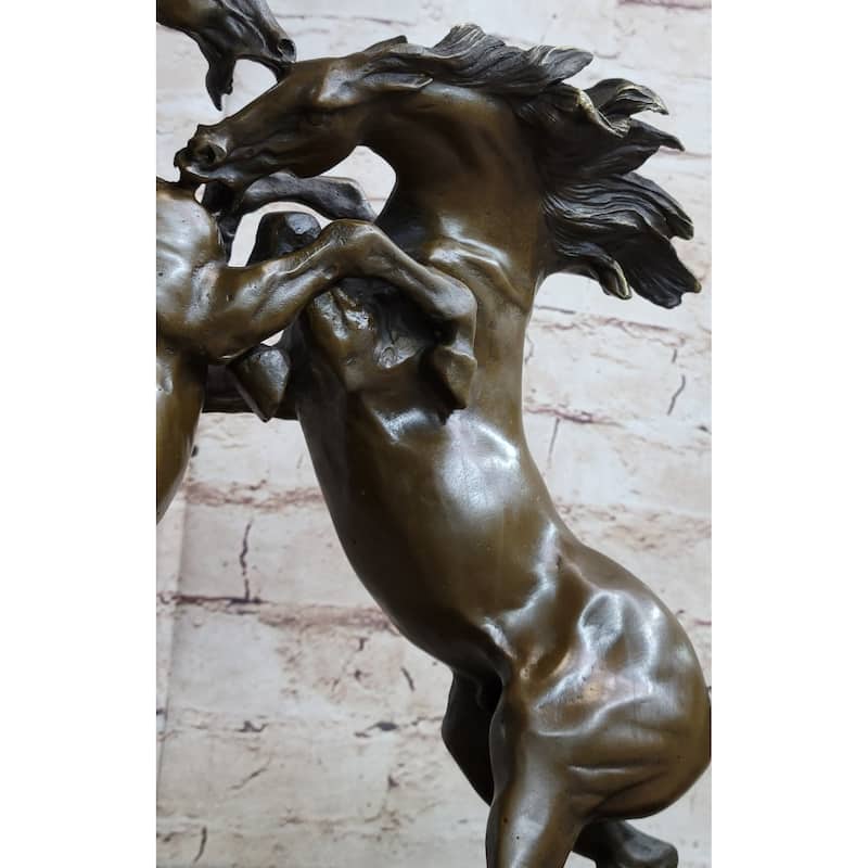 Dueling Stallion Horses Rearing Horse Bronze Statue Sculpture Decor Marble Base Original