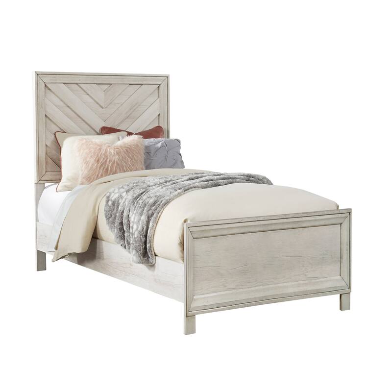Transitional Farmhouse Whitewash Wood Panel Bed