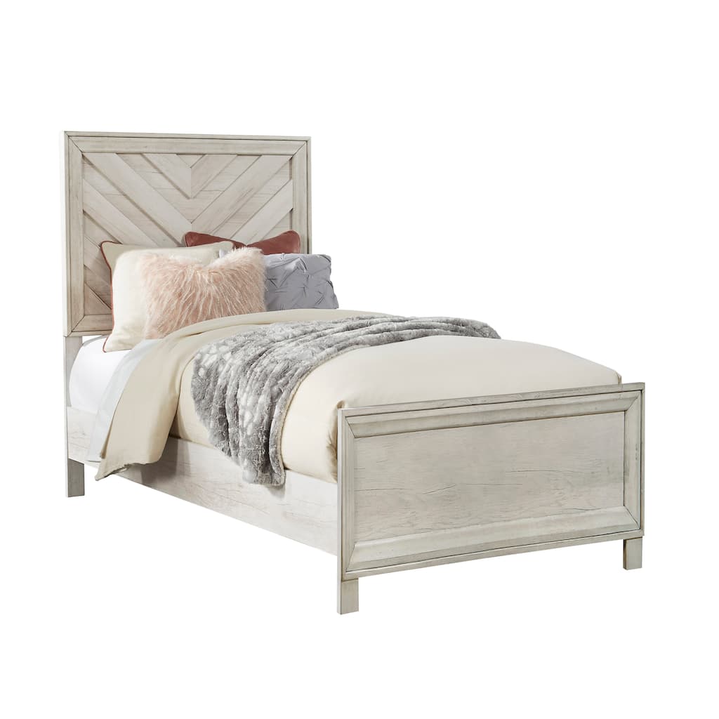Transitional Farmhouse Whitewash Wood Panel Bed