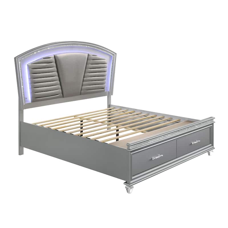 Xian Contemporary Wood Faux Leather Upholstered Tufted Storage Platform Bed with LED by Furniture of America
