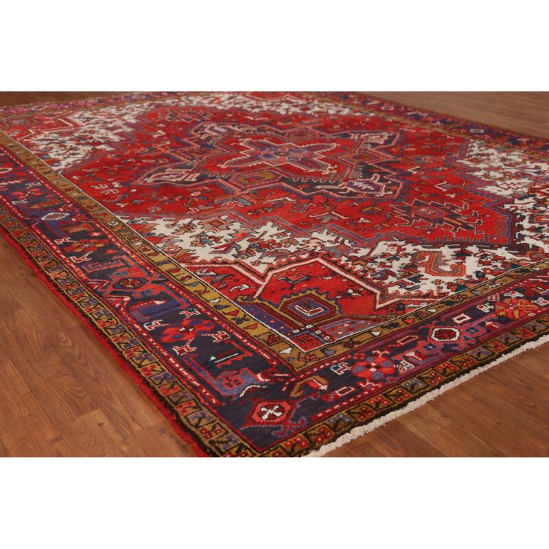 Hand Knotted Oriental 100% Wool Carpet Traditional Medallion Red Heriz Area Rug - 9' 1'' X 7' 3''