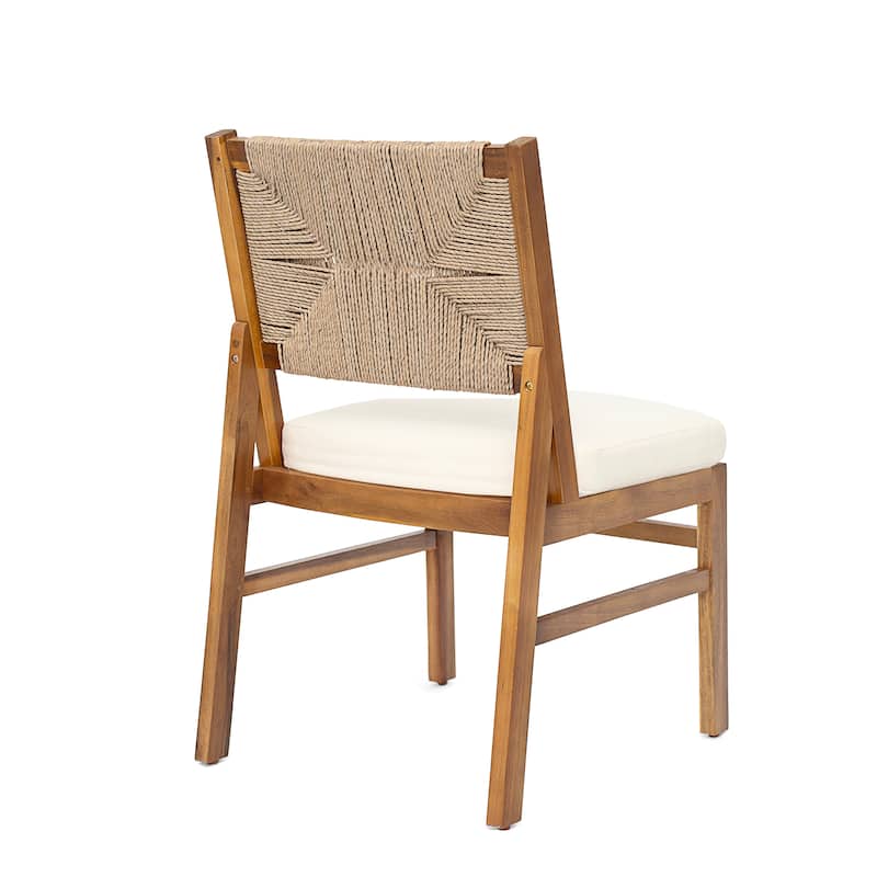 Christopher Knight Home - Mindy Outdoor Acacia Wood & Handwoven Wicker Dining Chairs with Cushions (Set of 2)