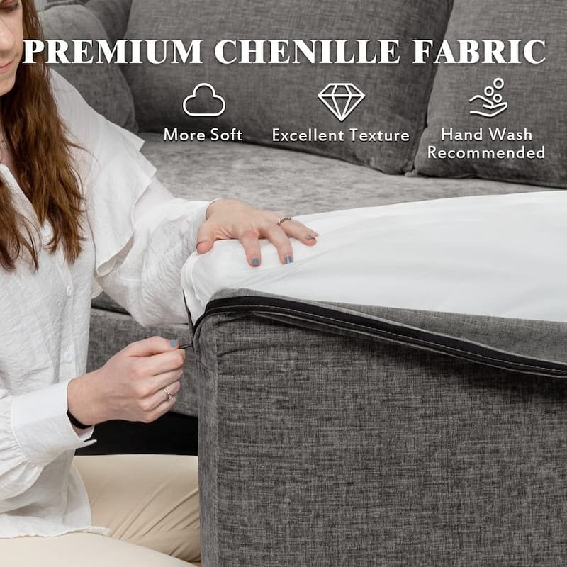 Modern Chenille Sectional Sofa with Reversible Chaise and Ottoman, Perfect for Living Rooms with Sleeper Function