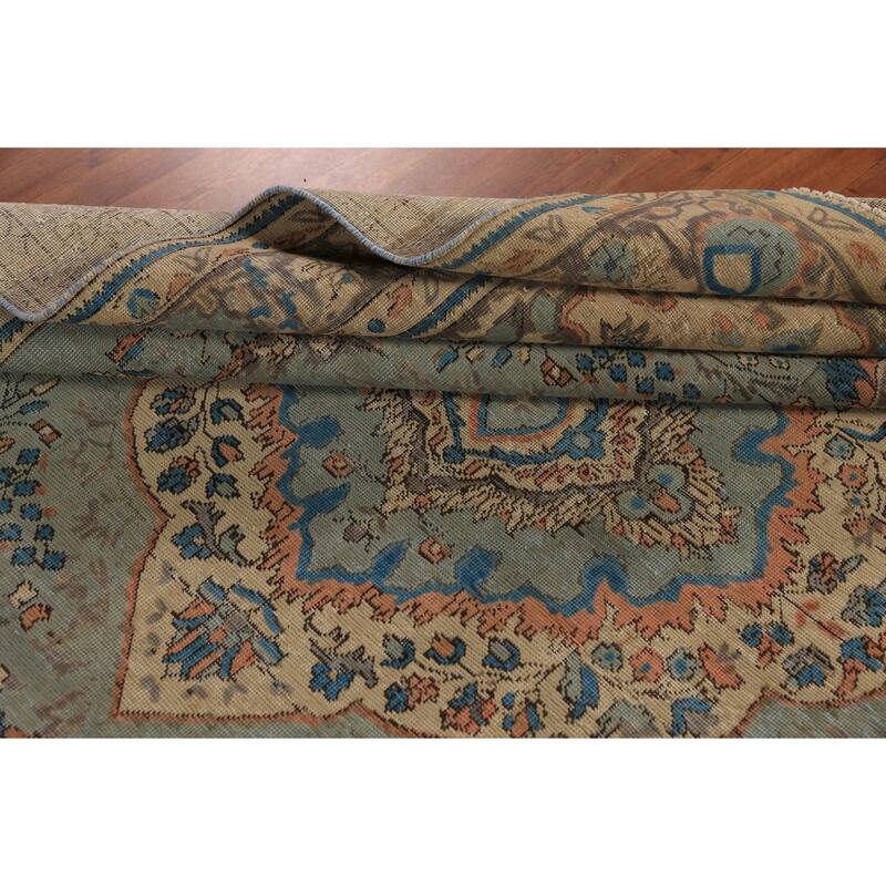 Distressed Blue Tabriz Persian Area Rug Hand-Knotted Wool Carpet - 8'1"x 11'0"