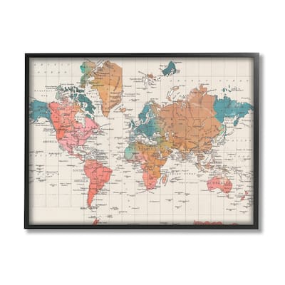 Stupell Detailed Boho World Map Framed Giclee Texturized Wall Art, Design By Elizabeth Medley