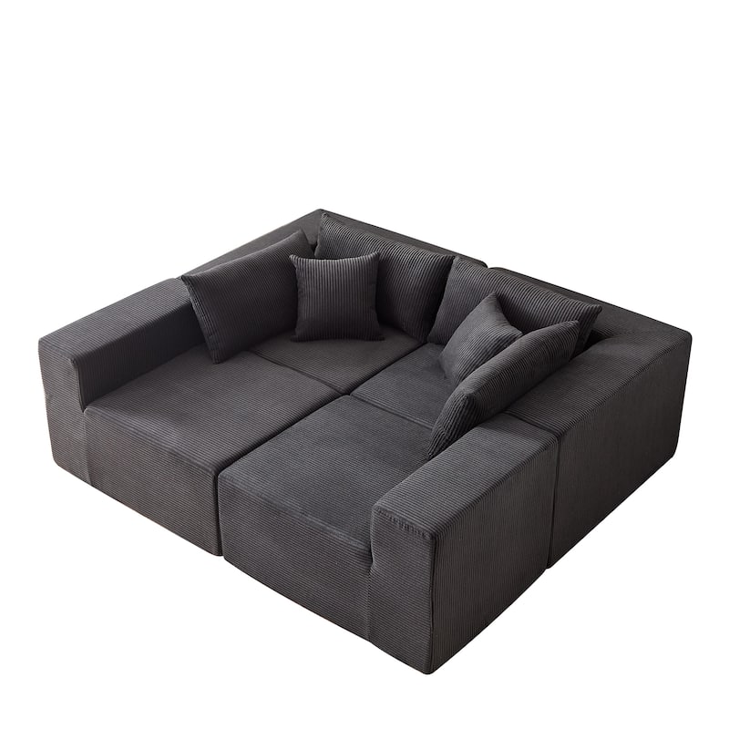 Anmytek 104-Inch Corduroy Modular L-Shaped Sectional Sofa 4PC Free Combination Luxury Foam-Filled