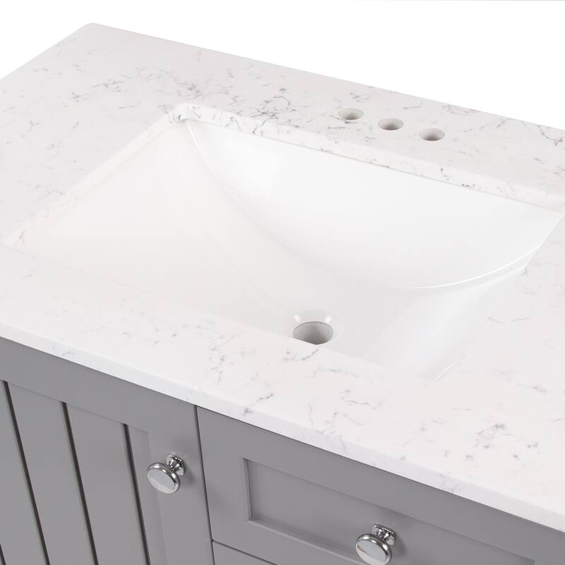 Spring Mill Cabinets Elvet 37" Bathroom Vanity With Cabinet, 2 Drawers, Open Shelf, and Sink Top