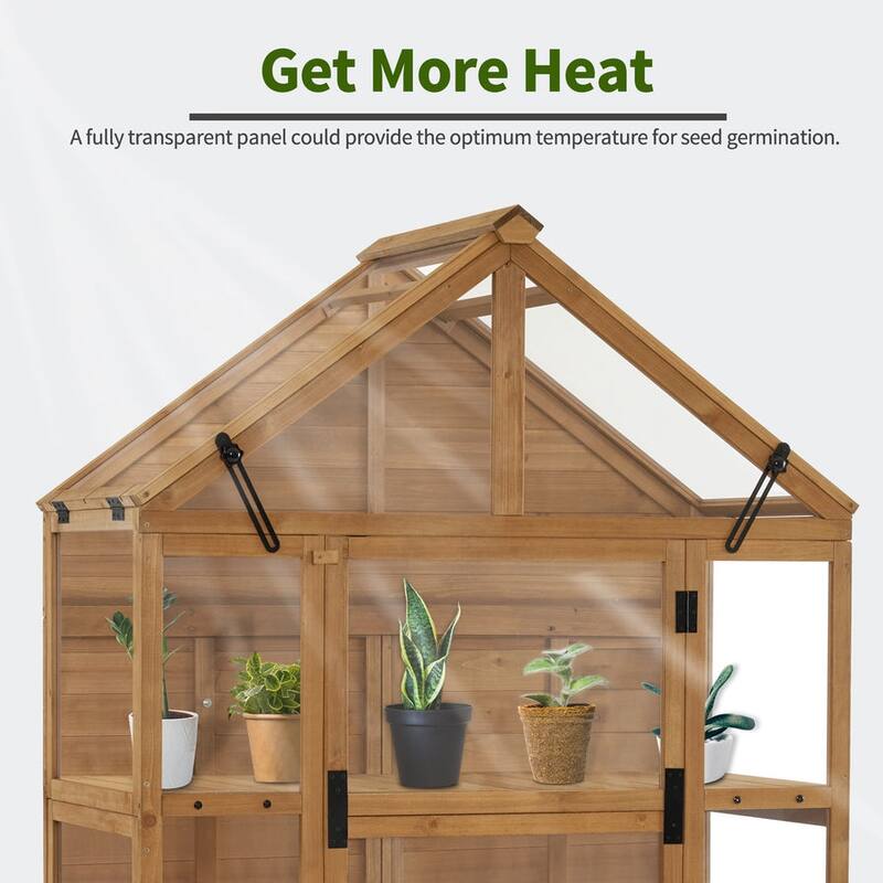 MCombo Wooden Greenhouse, Outdoor Gardening Polycarbonate Greenhouse with Openable Roof Vent and Adjustable Shelves, 0826