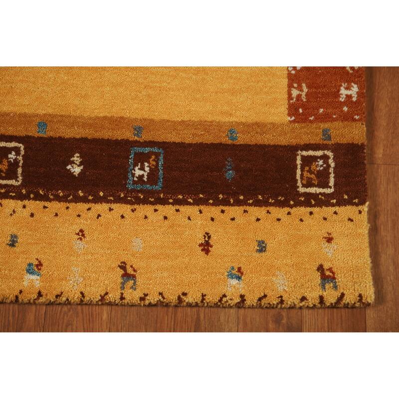 Hand Knotted Oriental 100% Wool Carpet Tribal Tribal Yellow & Gold Gabbeh Area Rug - 4' 4'' X 2' 6''