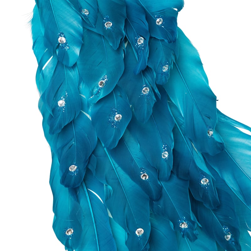 Peacock Glittered with Faux Crystals Christmas Decoration - 24" - Blue
