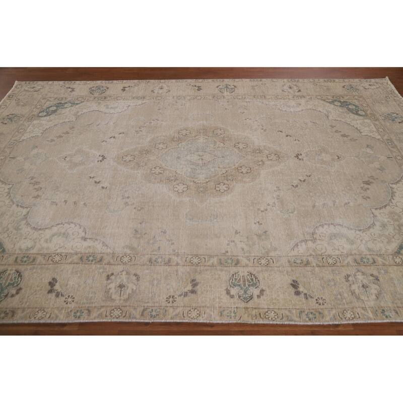 Vintage Distressed Tabriz Persian Rug Handmade Oriental Wool Carpet - 6'4" x 9'3"