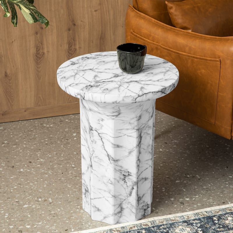 Glitzhome 20.75"H Modern MGO Faux Marble Side Table