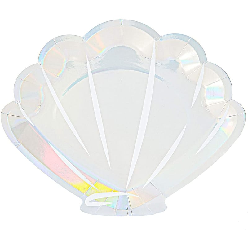 Mermaid Seashell Paper Plates in Holographic Foil Design (9 In, 48 Pack ...