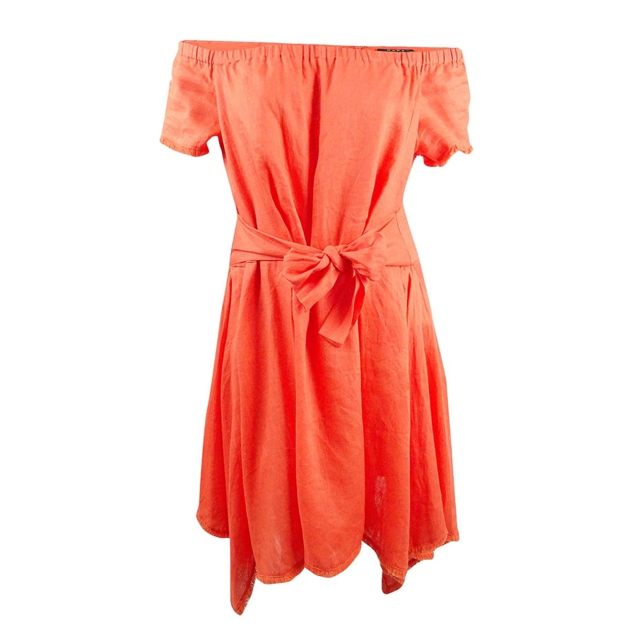 coral linen dress