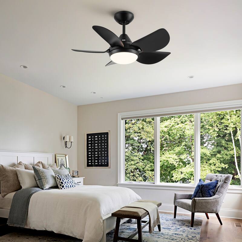 30 in. Indoor Integrated LED Matte Black Small Ceiling Fan Downrod Mount with Light Kit and Remote Control - 30 INCHES