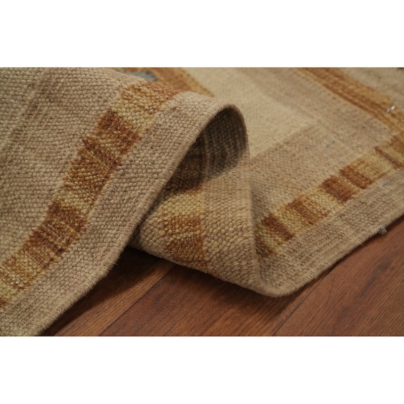 Hand Woven Oriental 100% Wool Carpet Southwestern Tribal Beige & Ivories Kilim Area Rug - 9' 11'' X 6' 6''