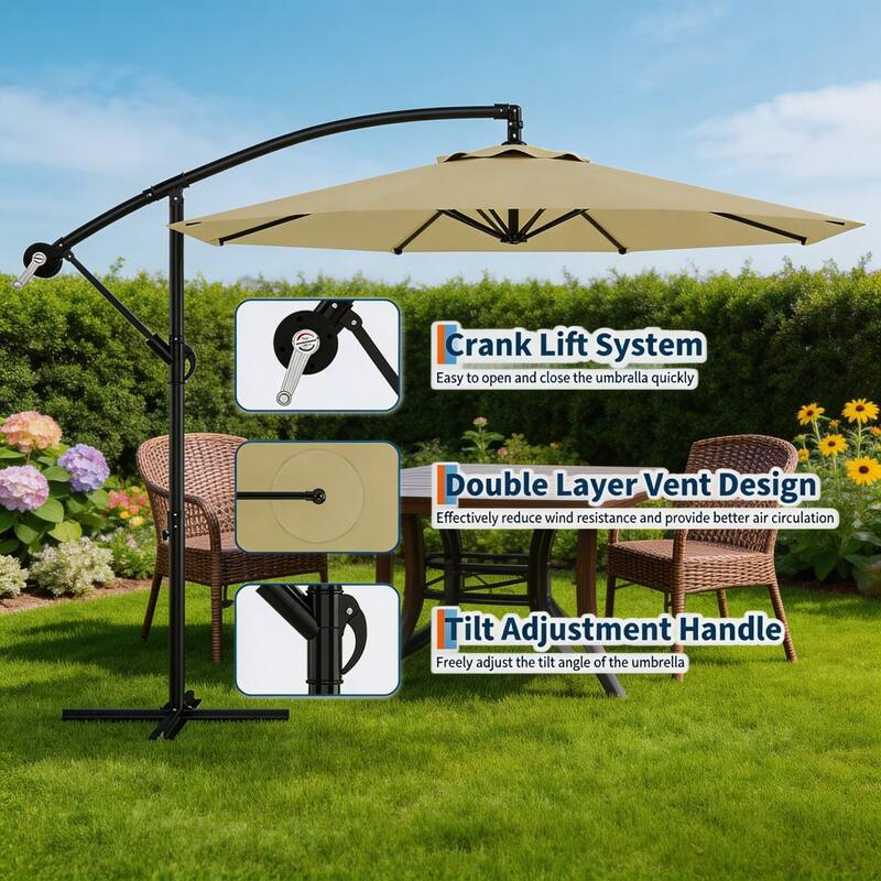 10 ft Offset Patio Umbrella, with with Easy Lift & Tilt Adjustment