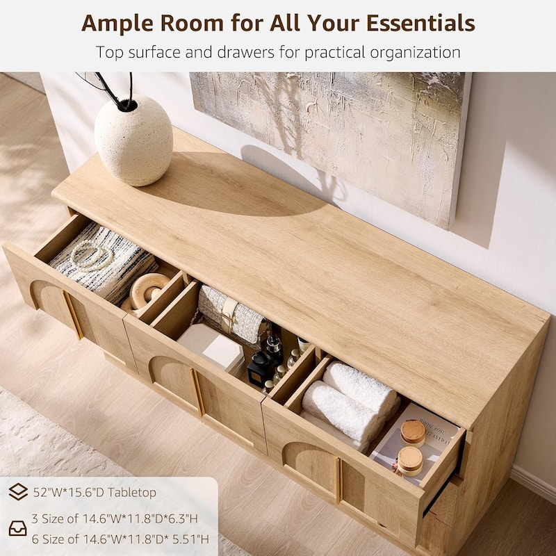 Modern Arched 9 Drawers Dresser, Wood Chest of Drawers for Living Room