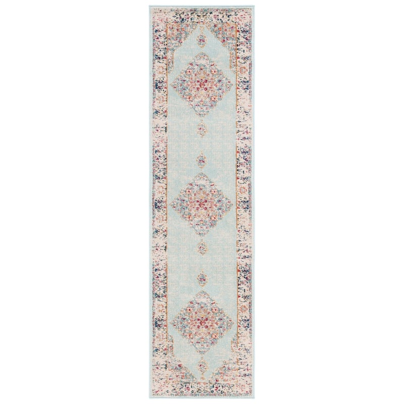 SAFAVIEH Monaco Ardath Shabby Chic Medallion Rug - 2'2" x 8' Runner - Ivory/Turquoise