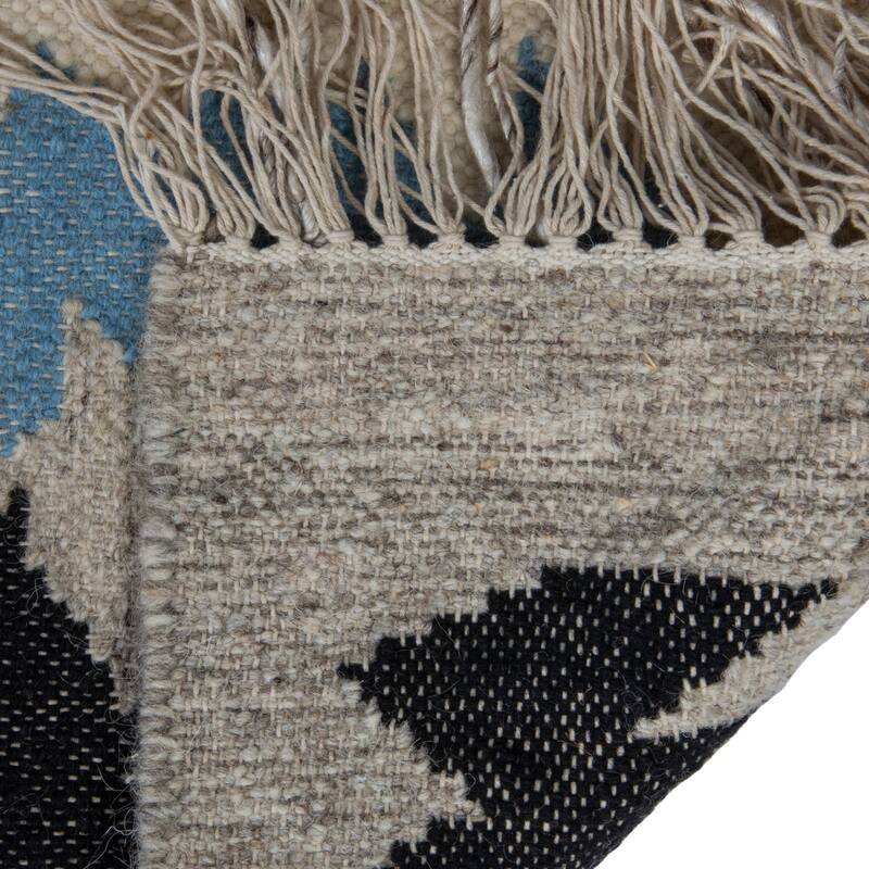 Woven Wool and Cotton Blend Rug with Abstract Design and Fringe - 72.0"L x 48.0"W x 0.3"H - 72.0"L x 48.0"W x 0.3"H