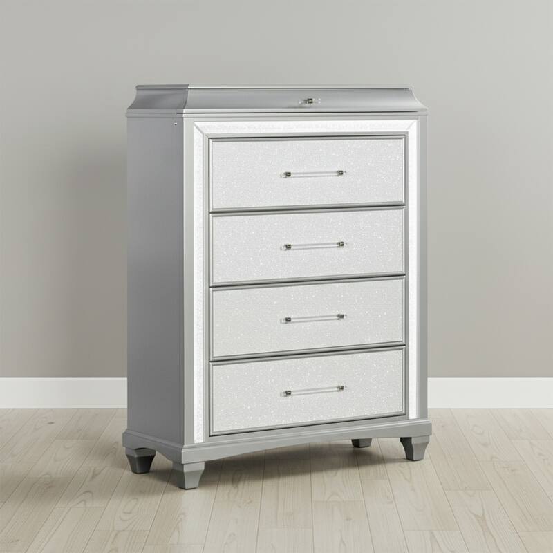 Furniture of America Gala Glam Silver 5-Drawer Chest with LED Lighting - Silver - 5-drawer