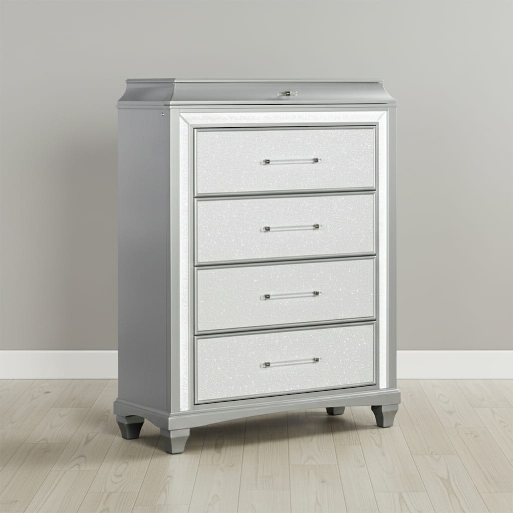 Furniture of America Gala Glam Silver 5-Drawer Chest with LED Lighting