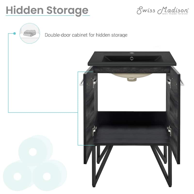 Annecy 24 In. Black Walnut Bathroom Vanity With Black Ceramic Sink Top