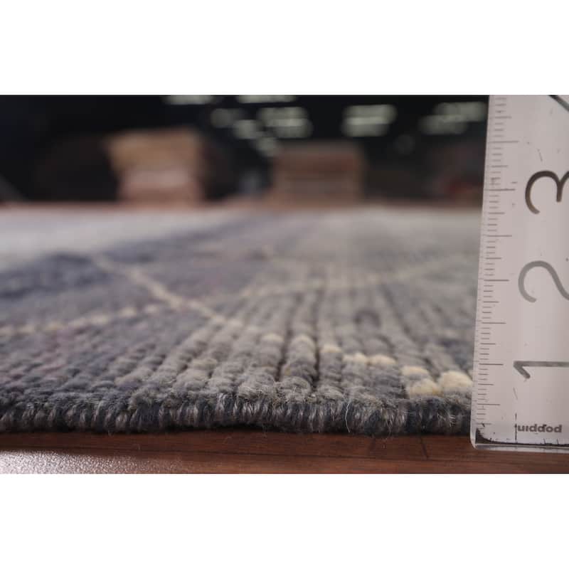Grays & Blues Trellis Moroccan Oriental Rug Hand-Knotted Wool Carpet - 5'11"x 9'8"