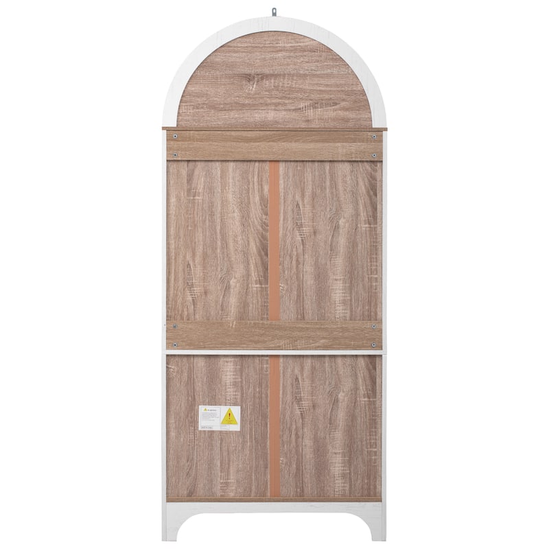 71"Tall Arched Kitchen Pantry Cabinet with Door Shelves, with Open & Adjustable Shelves, Hidden Drawer & Glass Door