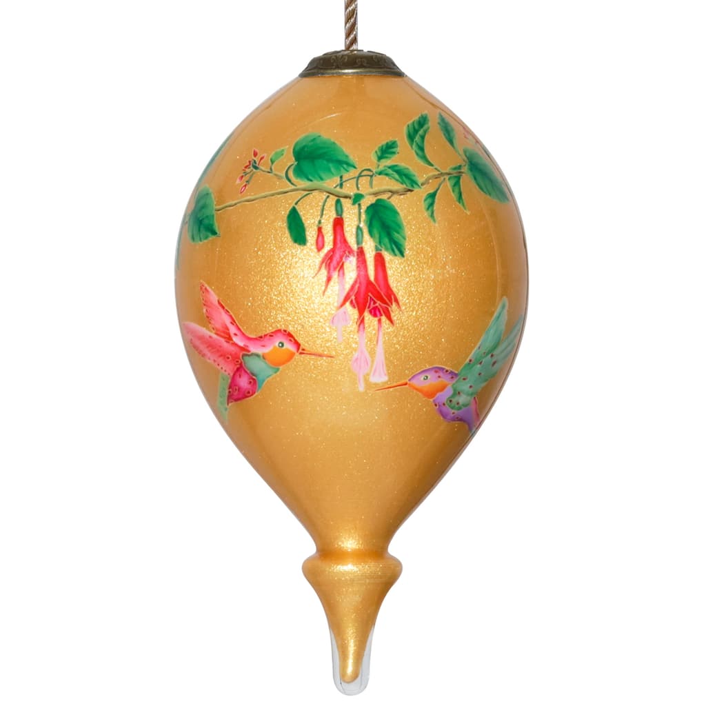 Inner Beauty Gold Hummingbirds and Flowers Hand Painted glass Ornament - N/A