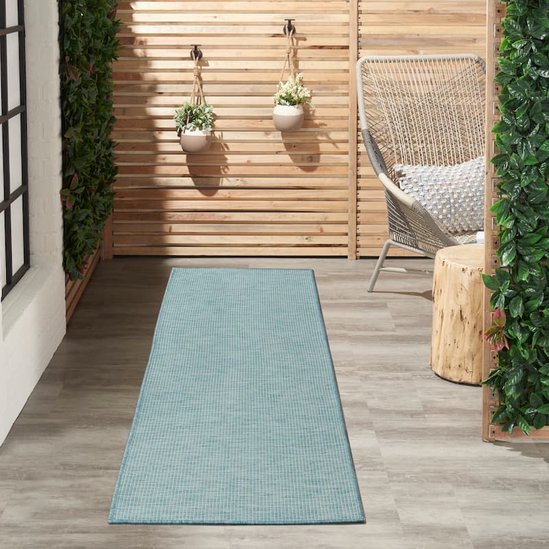 Nourison Positano Casual Modern Indoor/Outdoor Rug - 2'2" x 10' Runner - Aqua