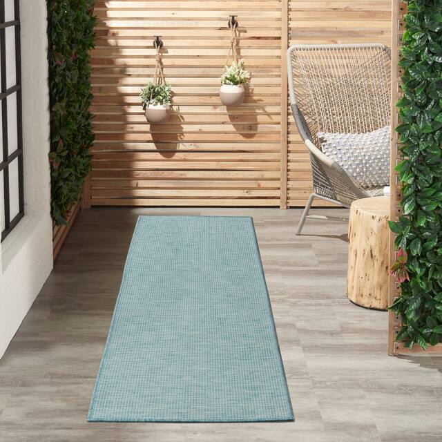 Nourison Positano Ombre Casual Modern Indoor/Outdoor Rug - 2'2" x 10' Runner - Aqua