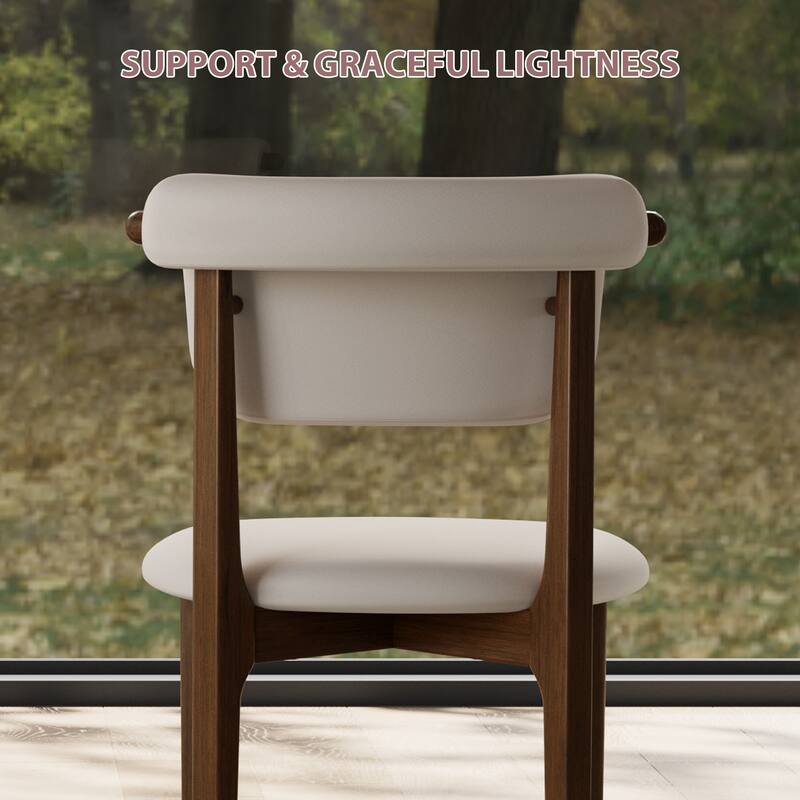 Modern Not Assembled Need Faux Leather Dining chairs, Beige, Solid Wood legs, Mid Century Kitchen Chairs for Diningroom