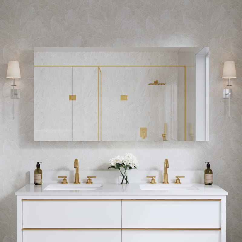 56''/64''W X 30''H Recessed Or Surface Wall Mount Bathroom Medicine Cabinet With Adjustable Glass Shelves - 56''W,1630R-2430R-1630R