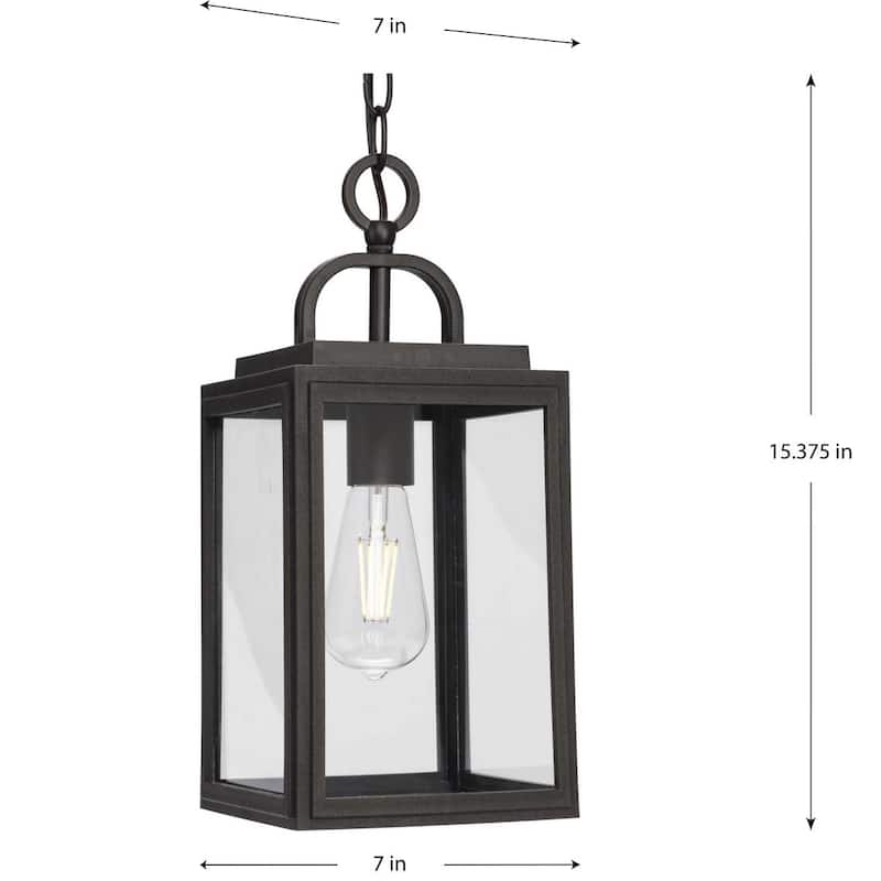 Grandbury Collection One-Light Antique Bronze Outdoor Hanging Light - 7 in x 7 in x 15.375 in