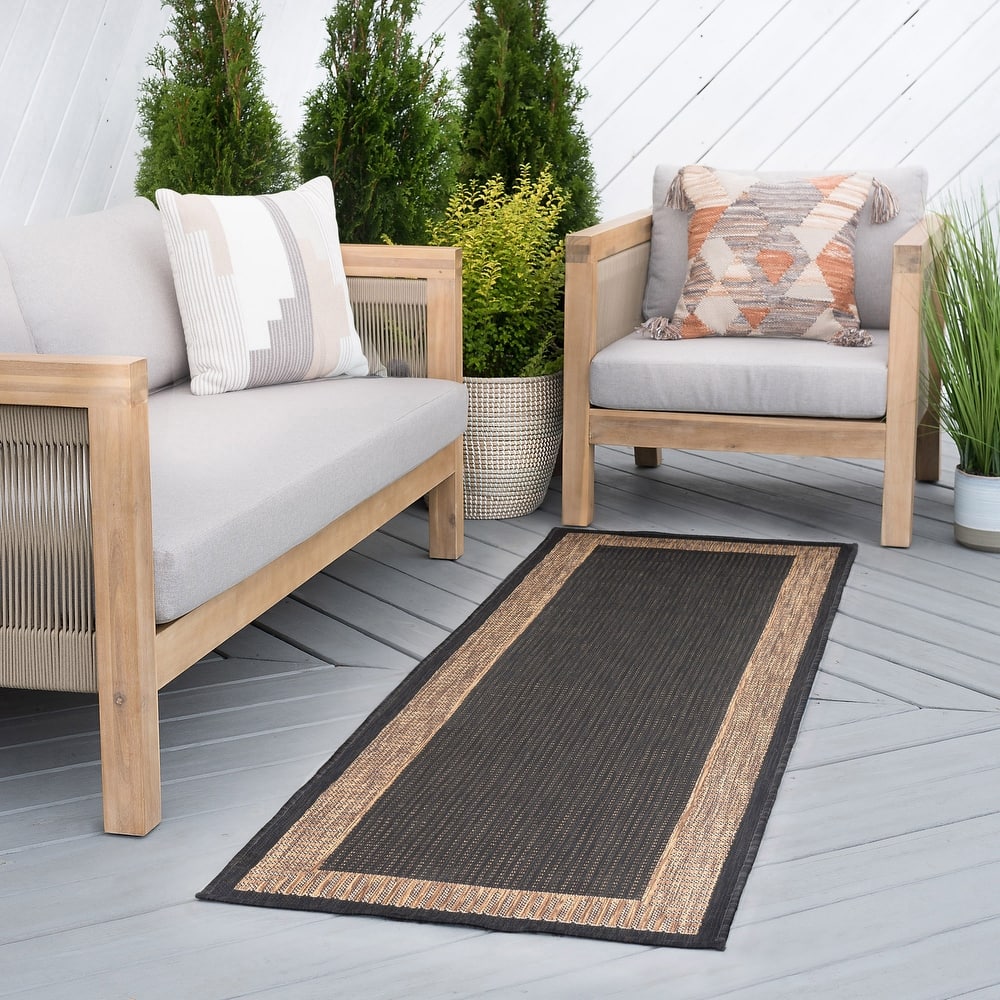 Exo Coastal Striped Border Indoor/ Outdoor Area Rug