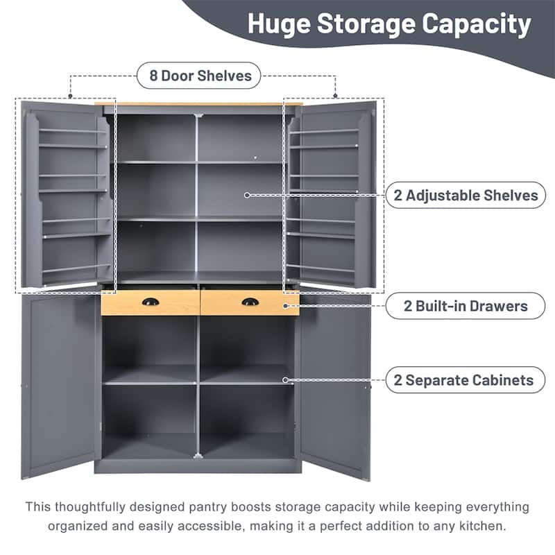 High Freestanding Kitchen Pantry Large Cupboard Storage Cabinet