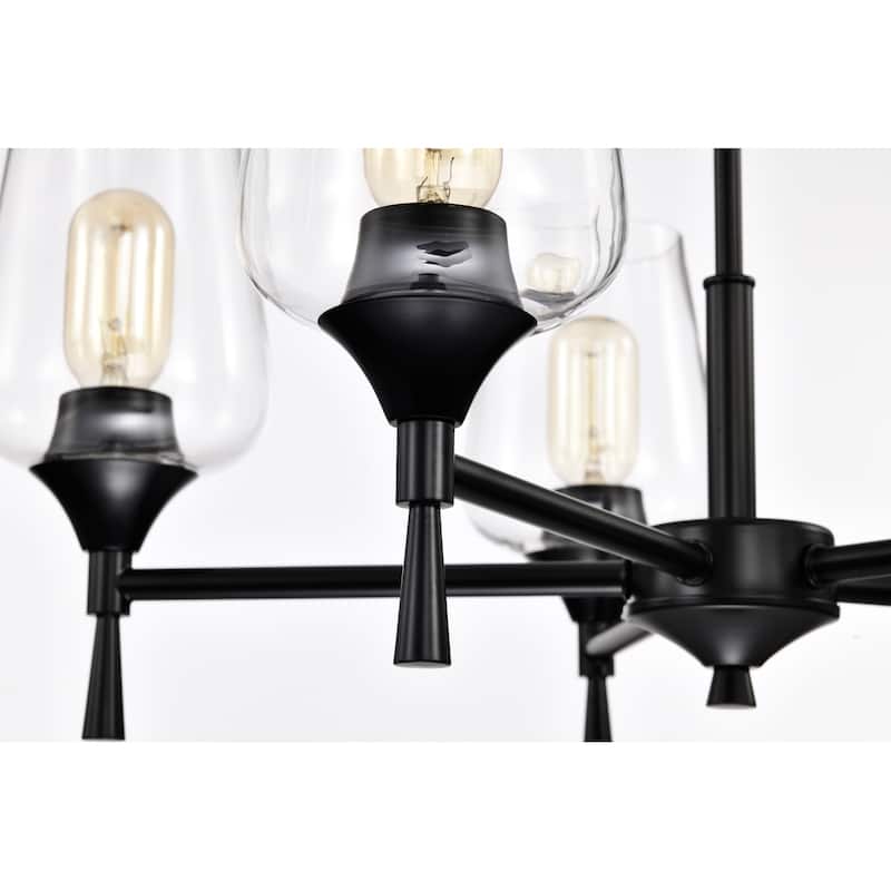 Matte Black 5-Light Modern Chandelier with Clear Wine Glass Shades